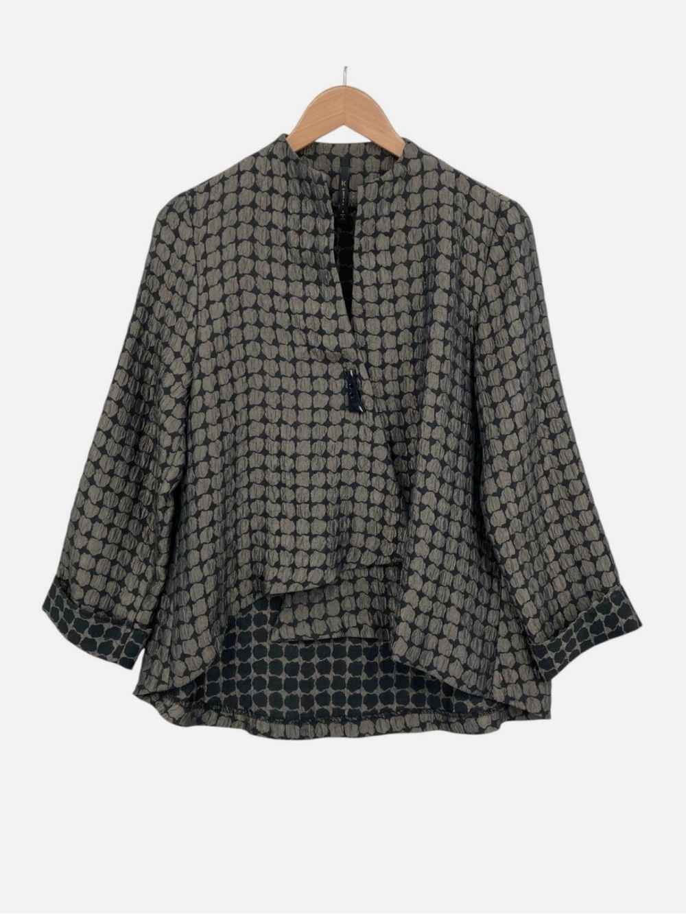 IC Connie K Jacket Womens Size XL Taupe Pattern Asymmetric Lagenlook Artsy